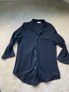 Talbots Black Button Up Swim Cover Up -  Size L - GUC - 100% Cotton